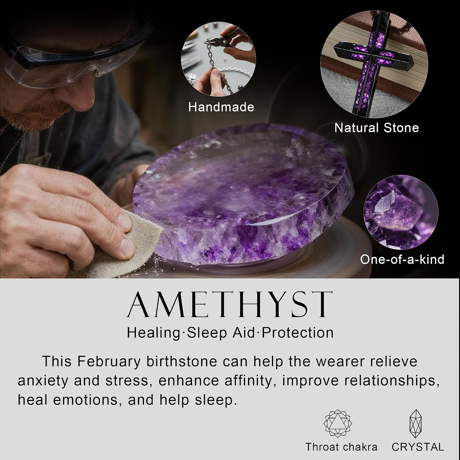 Amethyst Cross Necklace for Men with Adjustable Box Chain for Everyday Wear Chri