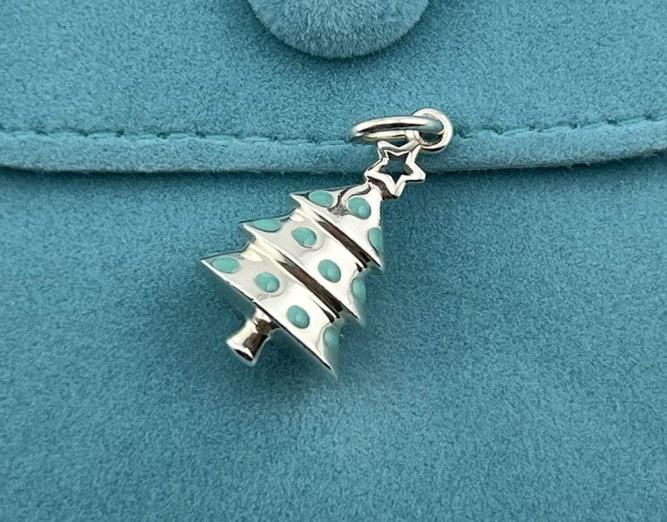 Tiffany Co Christmas Tree Charm Pendant Blue Enamel, Tiffany Blue Enamel Charm