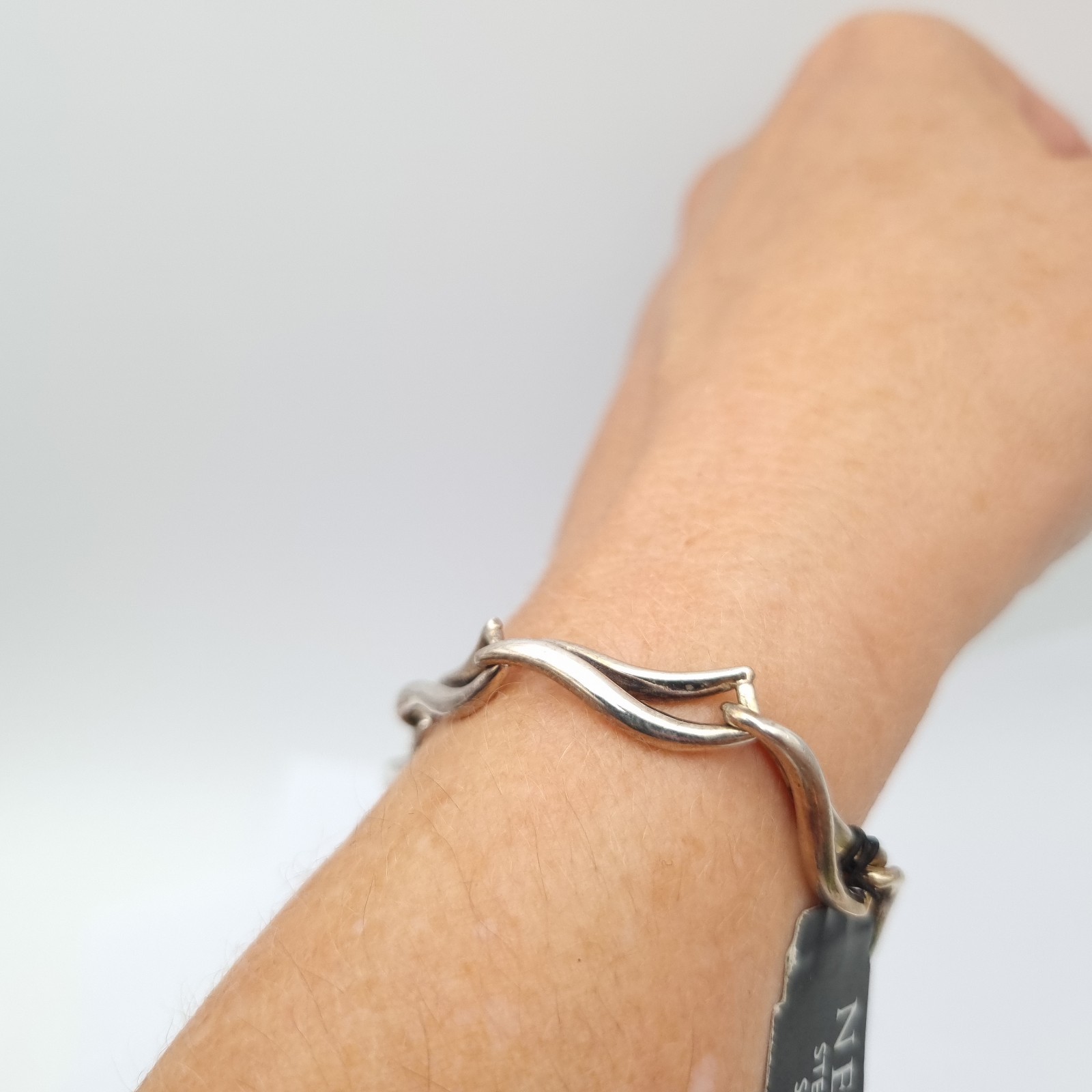 Sterling Silver Link Bracelet Curvy Chain Chunky Classic Gift Box 15g 925 19cm