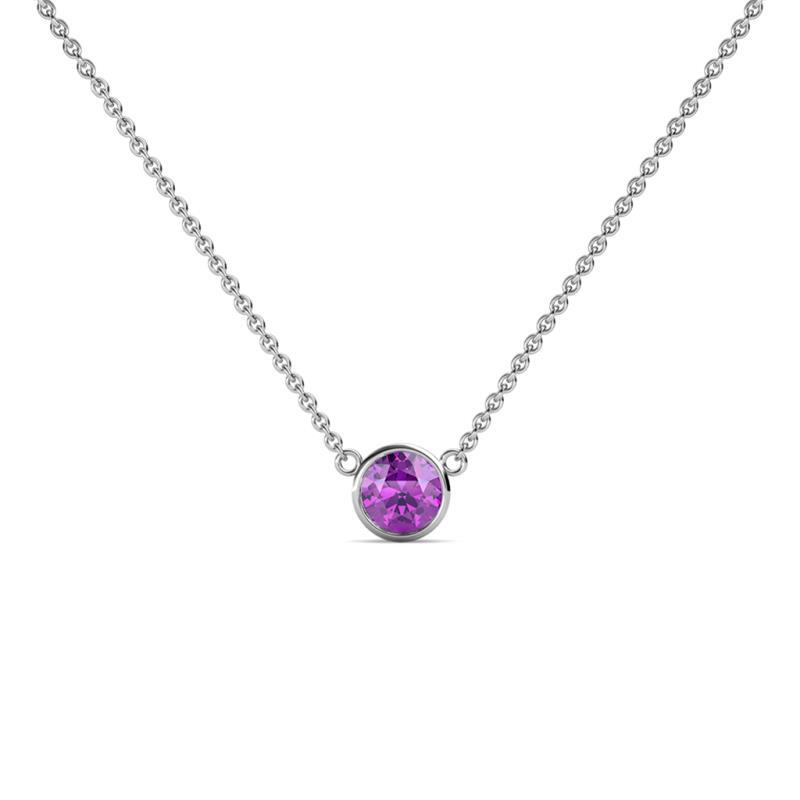 Round Amethyst 4.00 mm Bezel Set Womens Solitaire Pendant Necklace JP:191534
