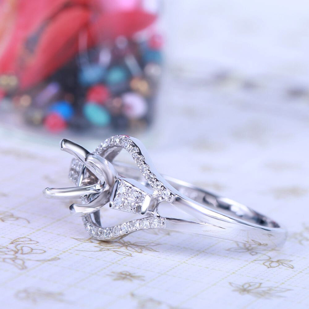 Solid 10k White Gold 5.5-6.5mm Round Diamond Semi Mount Engagement Ring Setting