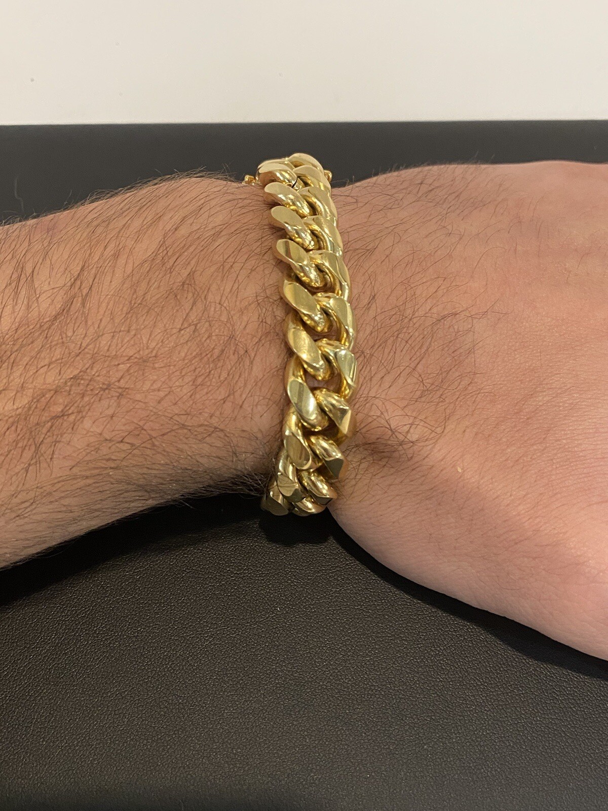 Miami Cuban Link Bracelet 18k Gold Vermeil Stainless Mens Hip Hop 14mm Box Clasp