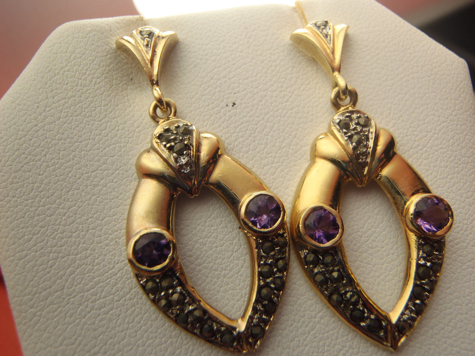 BEAUTIFUL Sterling Silver Marcasite & Purple Stone Earrings 7.7 Gram Lot 8018