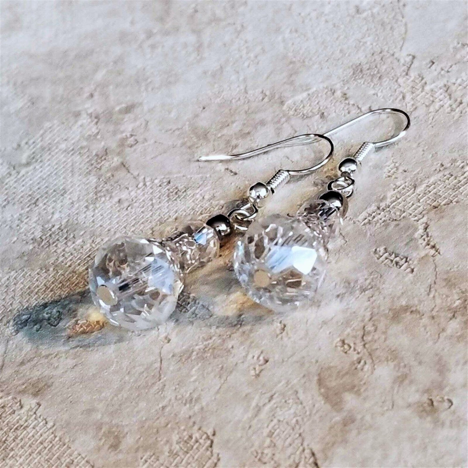 Victorian Clear Crystal Silver Filigree Basket Handcrafted Earrings