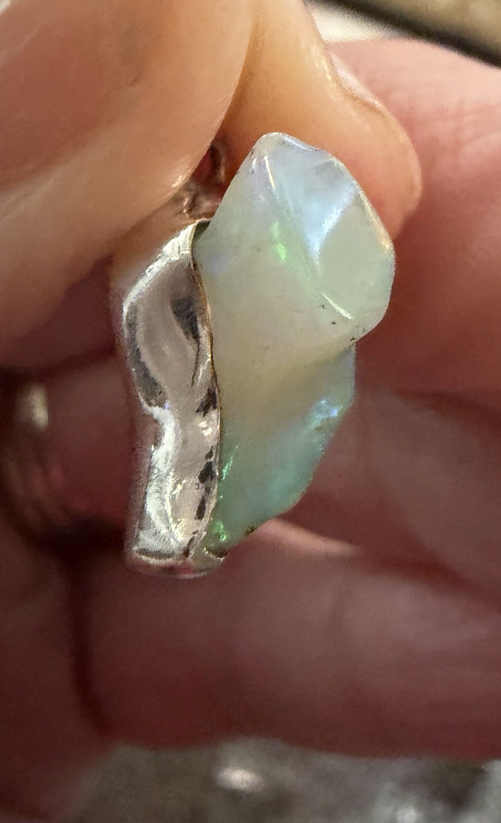 Sterling Silver 925 raw Ethiopian Opal Freeform Asymmetrical Signed Pendant
