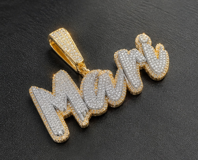 3.00Ct Moissanite Mari Name Pendant–14K Yellow Gold Plated Iced Out For Unisex