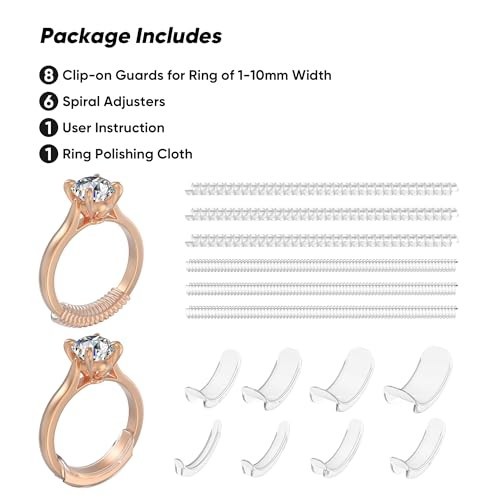 Ring Size Adjuster 14 Piece Set Clip On Spiral Coils Fit 1mm to 10mm Band Width
