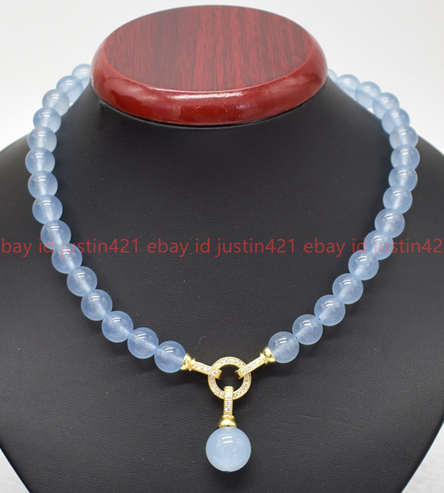 Natural 8/10/12mm Light Blue Jade Round Gemstone Beads Pendant Necklace 16-28in