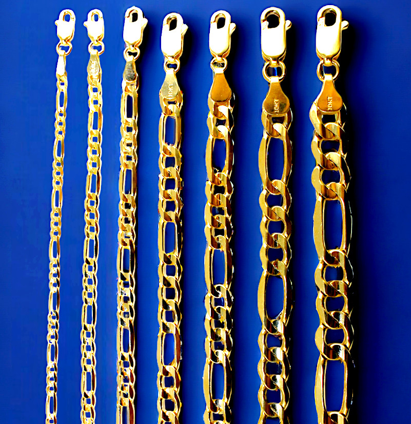 10K Yellow Gold SOLID Figaro Italian Necklace Chain Real Gold 2mm-11mm 16″-30″
