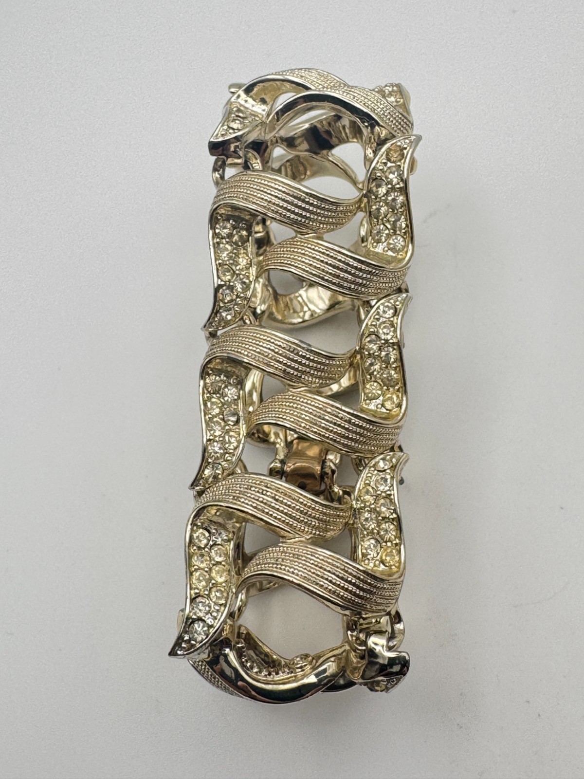Vintage Marcel Boucher Bracelet Marboux Gold Tone Rhinestone Ribbon Numbered