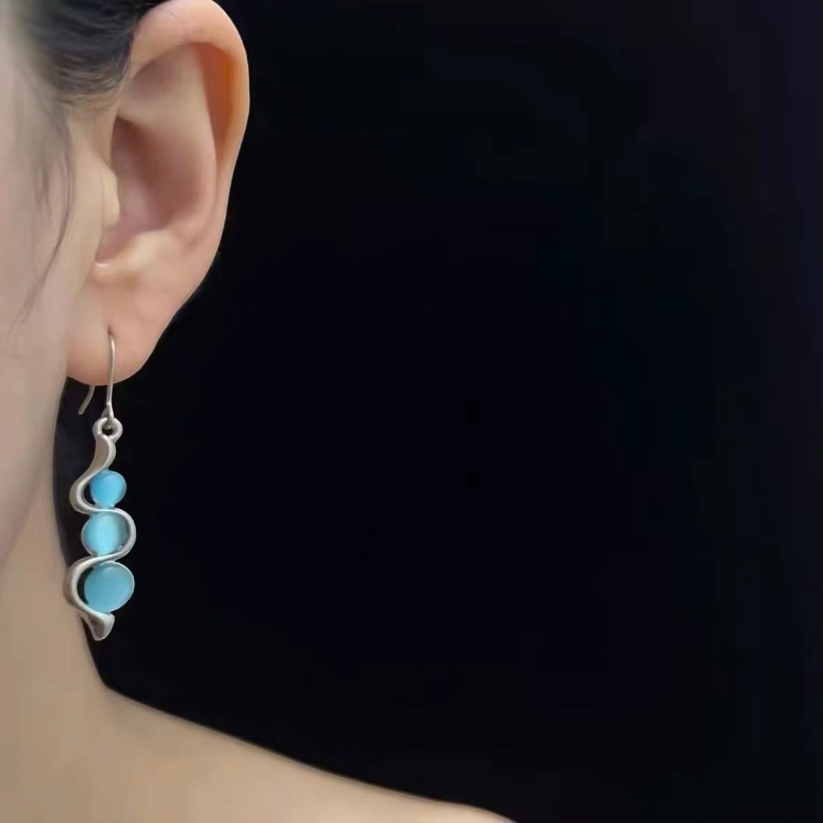 Boho 925 Silver Drop Dangle Earrings Ear Hook Women Jewelry Moonstone Gift A7