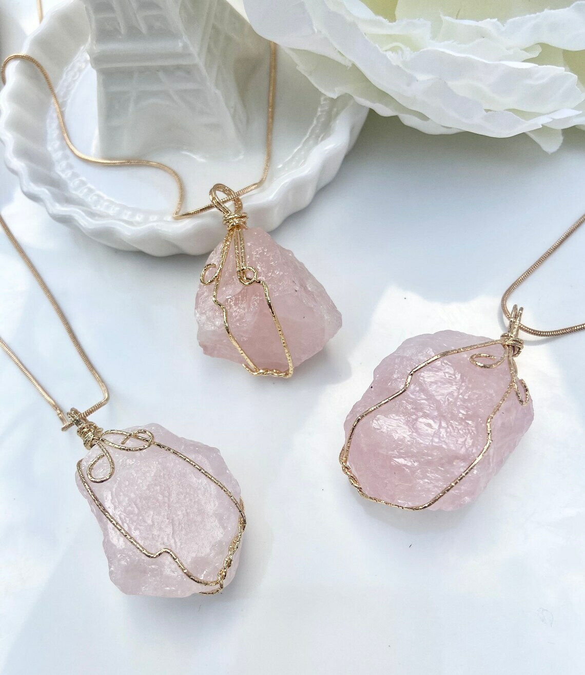 Natural Gemstone Necklace Chakra Stone Pendant Energy Healing Crystal with Chain