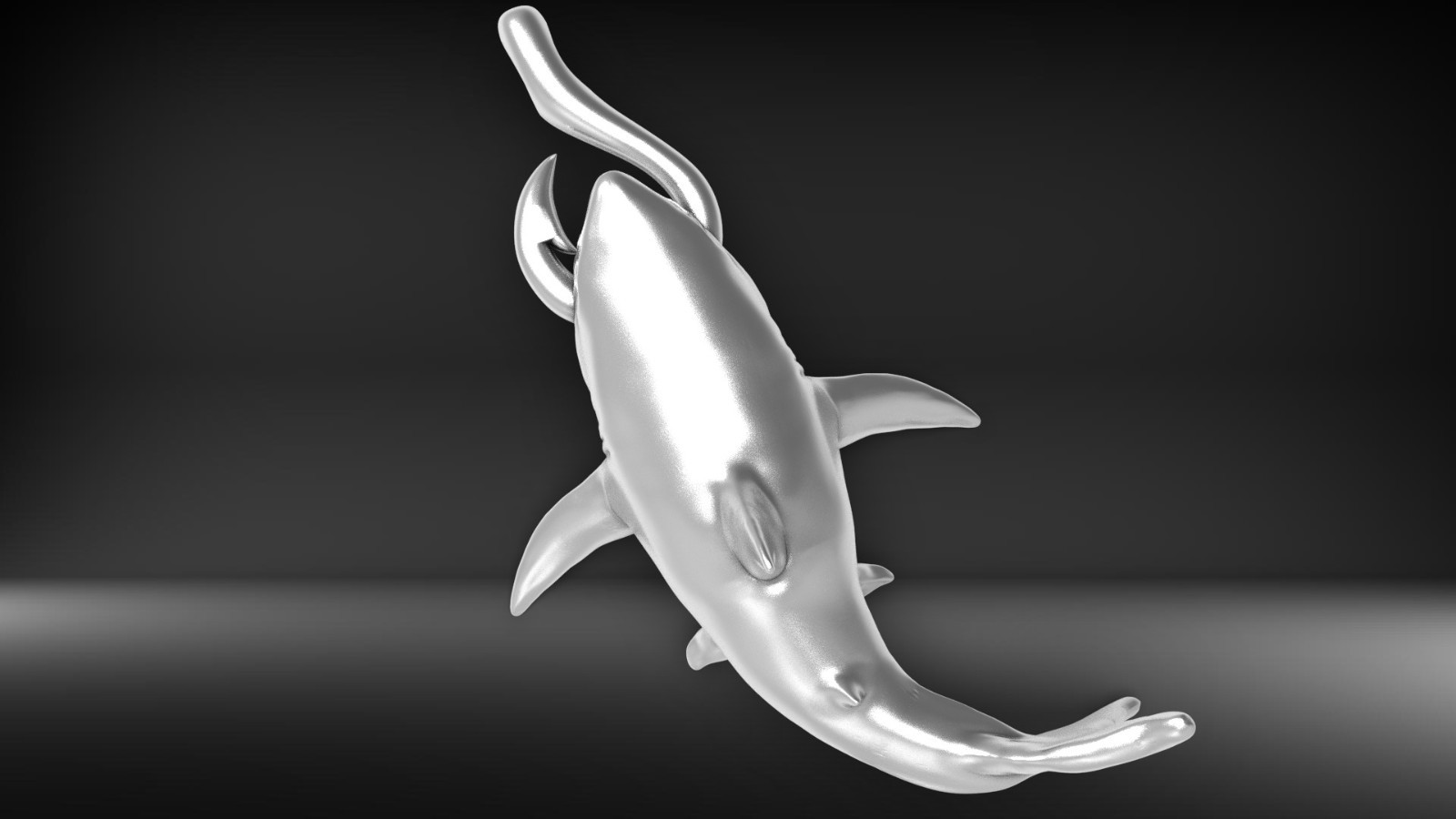 Great White Shark Pendant 999 Fine Silver 40mm Hook Design Fishing Line Bail