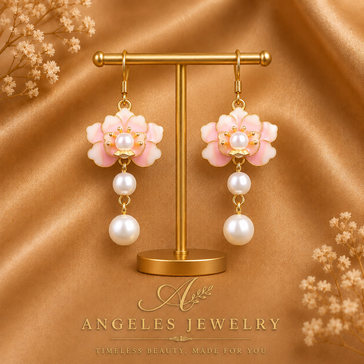 Enamel Pearl Drop Dangle Earrings Boho Flower Dainty Gemstone 18K Gold Plated