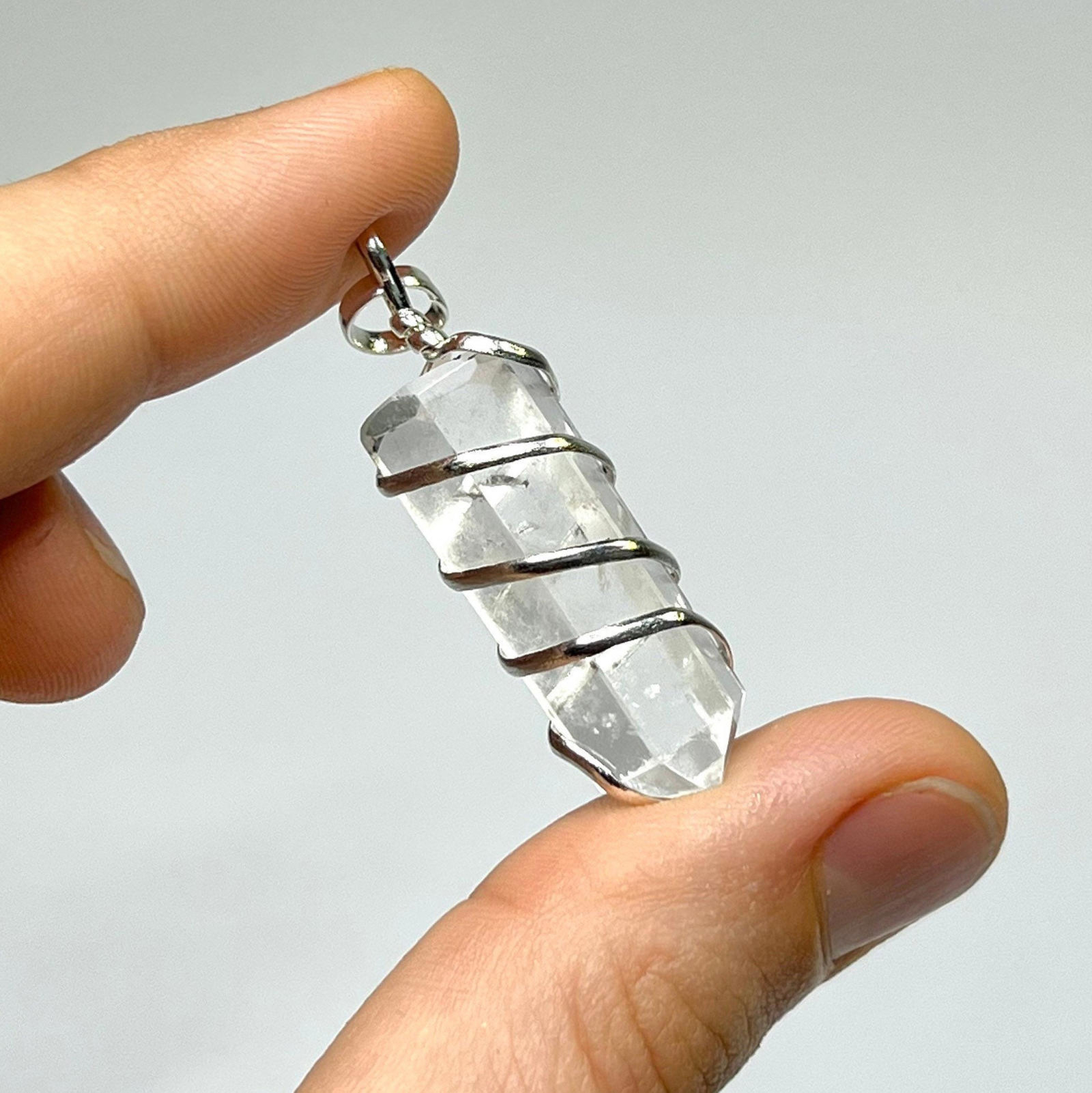 Clear Quartz Crystal Wire Wrapped Gemstone Pendant with Free Chain – CW