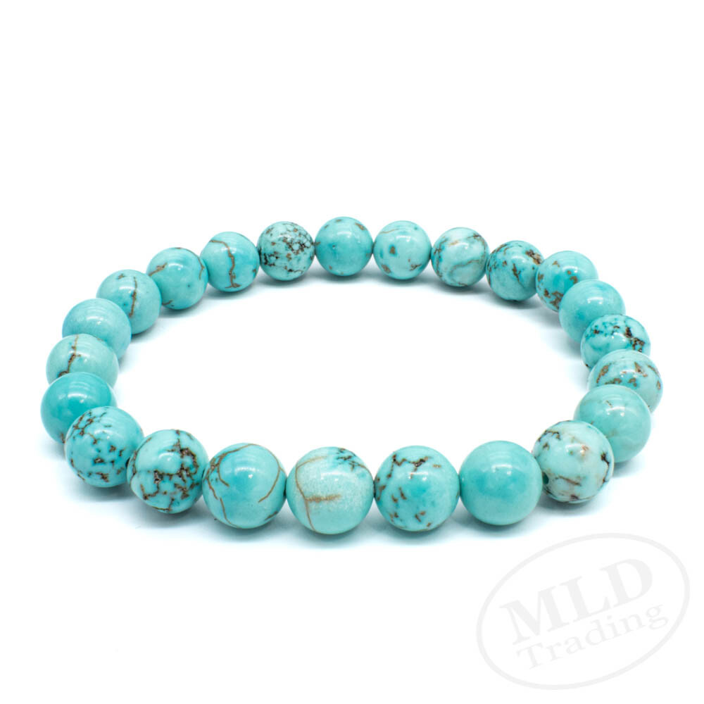 High Grade Natural Blue Turquoise Stone Stretch Bracelet 7″ – 8mm Round Beads