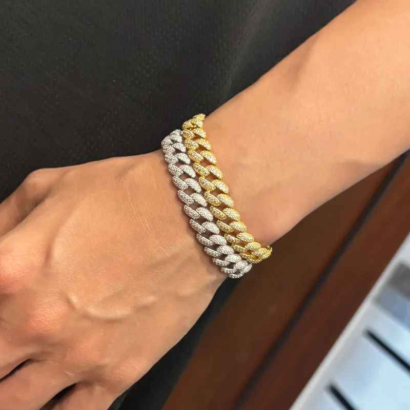 5CT Lab Created Diamond 9mm Solid 925S Silver Cuban Link Bracelet Men Unisex
