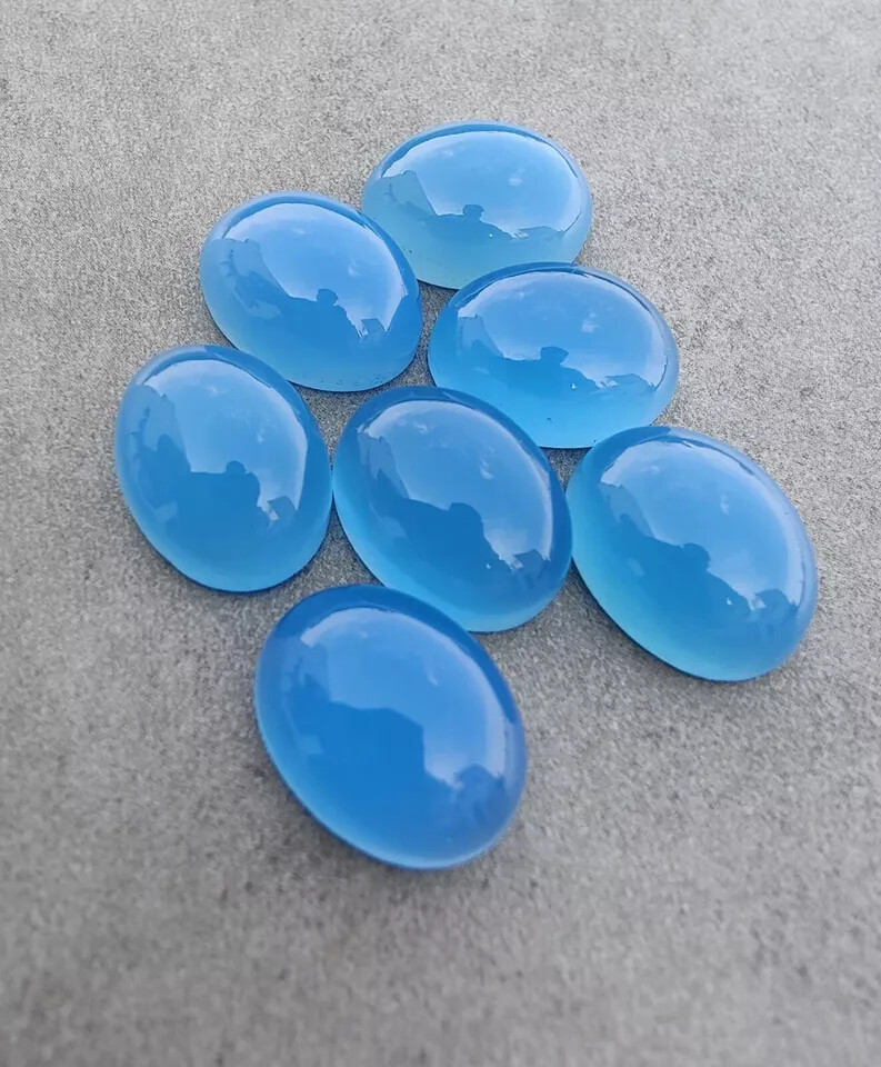 [WHOLESALE] NATURAL BLUE CHALCEDONY CABOCHON OVAL SHAPE LOOSE GEMSTONE