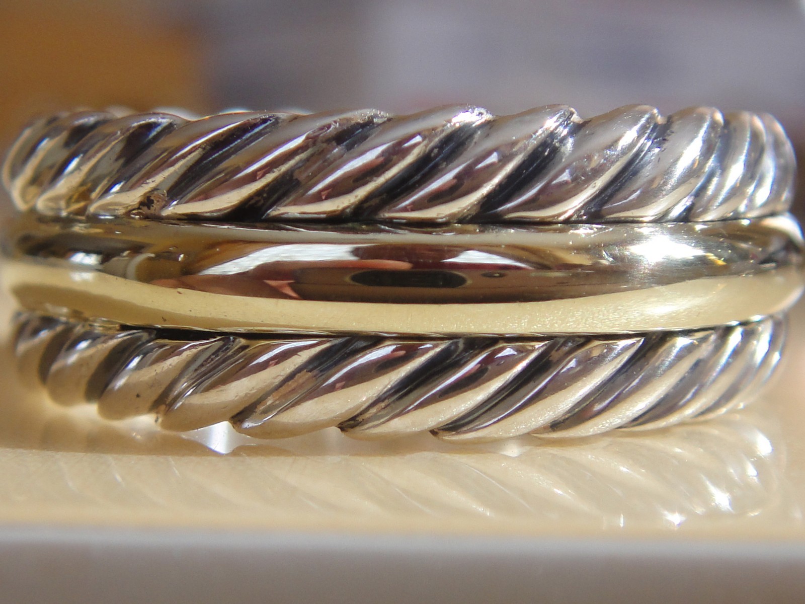 $950 DAVID YURMAN 14/K GOLD, SILVER CHEVRON RING