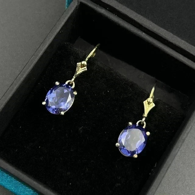 3Ct Oval Cut Drop/Dangle Lab Created Tanzanite Earrings 14K Yellow Gold Plated