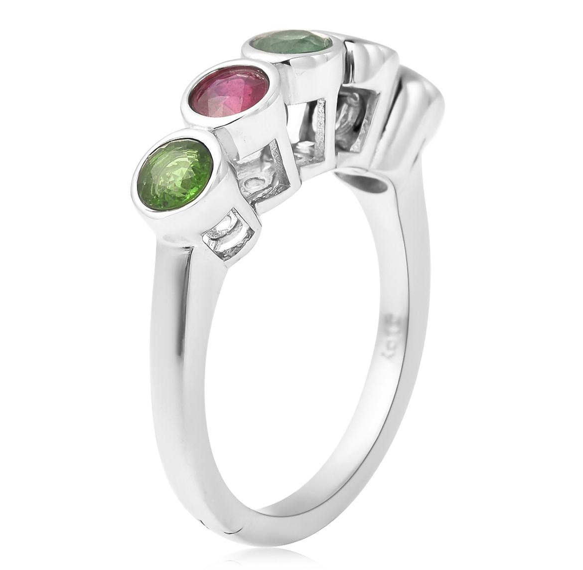 MODERN Multi Tanzanite Diopside Ruby 5 Gemstones Band Ring (7) Sterling 1.50ctw