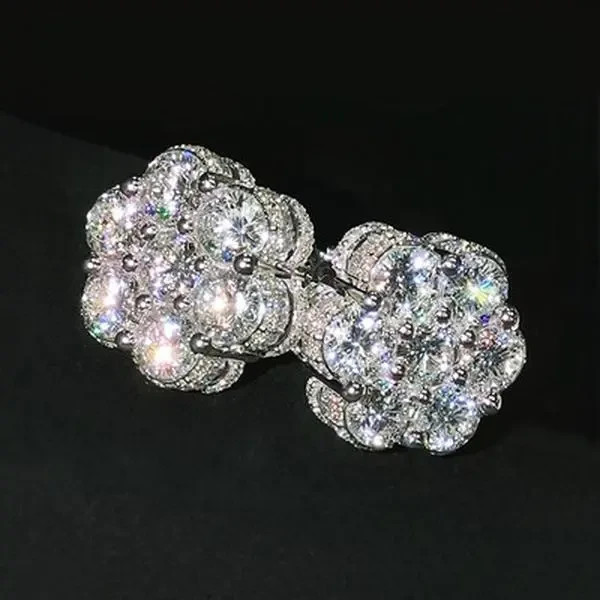 HELLOICE Moissanite Cluster Flower Stud Earrings VVS D Color Full Synthetic Mois