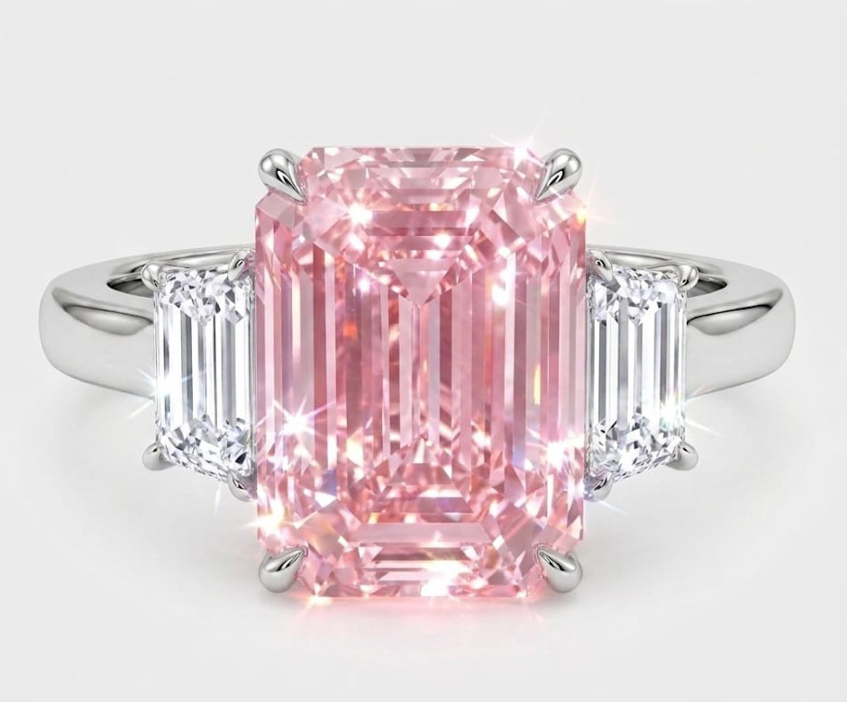13 Ct Certified Emerald Natural Pink & White Diamond Engagement Ring Great Shine