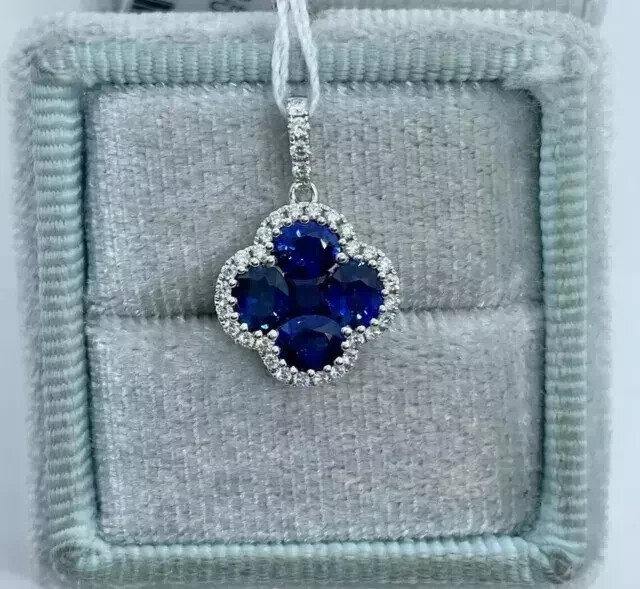 2Ct Oval Cut Lab-Created Blue Sapphire Clover Shape Pendant 14k White Gold Over