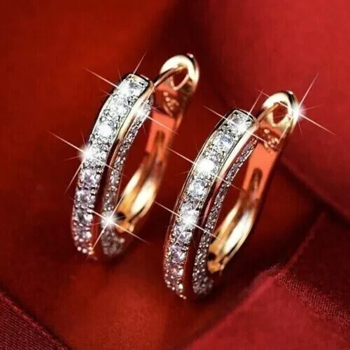 Lab-Created 3Ct Round Cut Diamond Huggie Hoop Earrings 14K Yellow Gold Plated