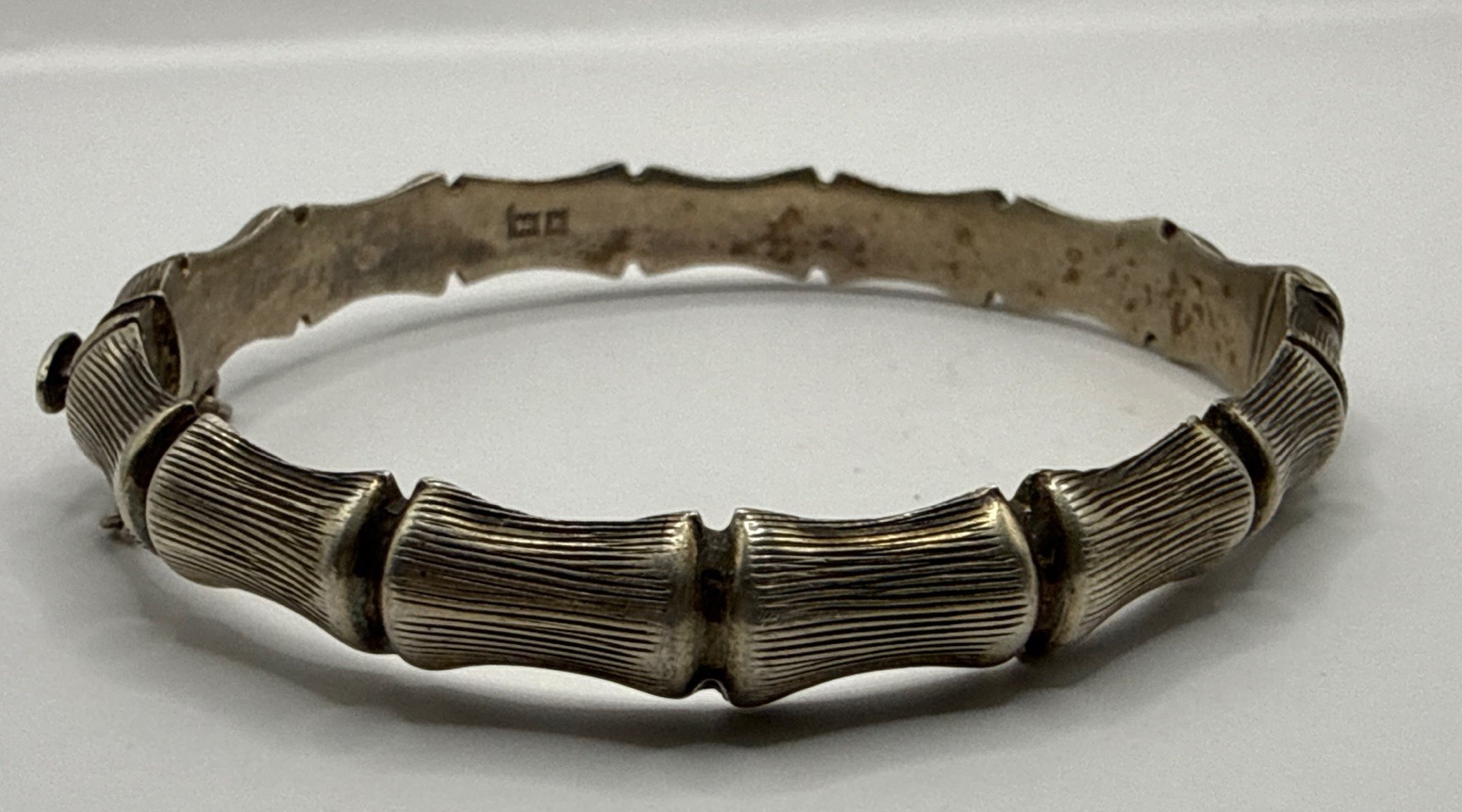 English Sterling Silver Bamboo Oval Bangle Bracelet 11Gr