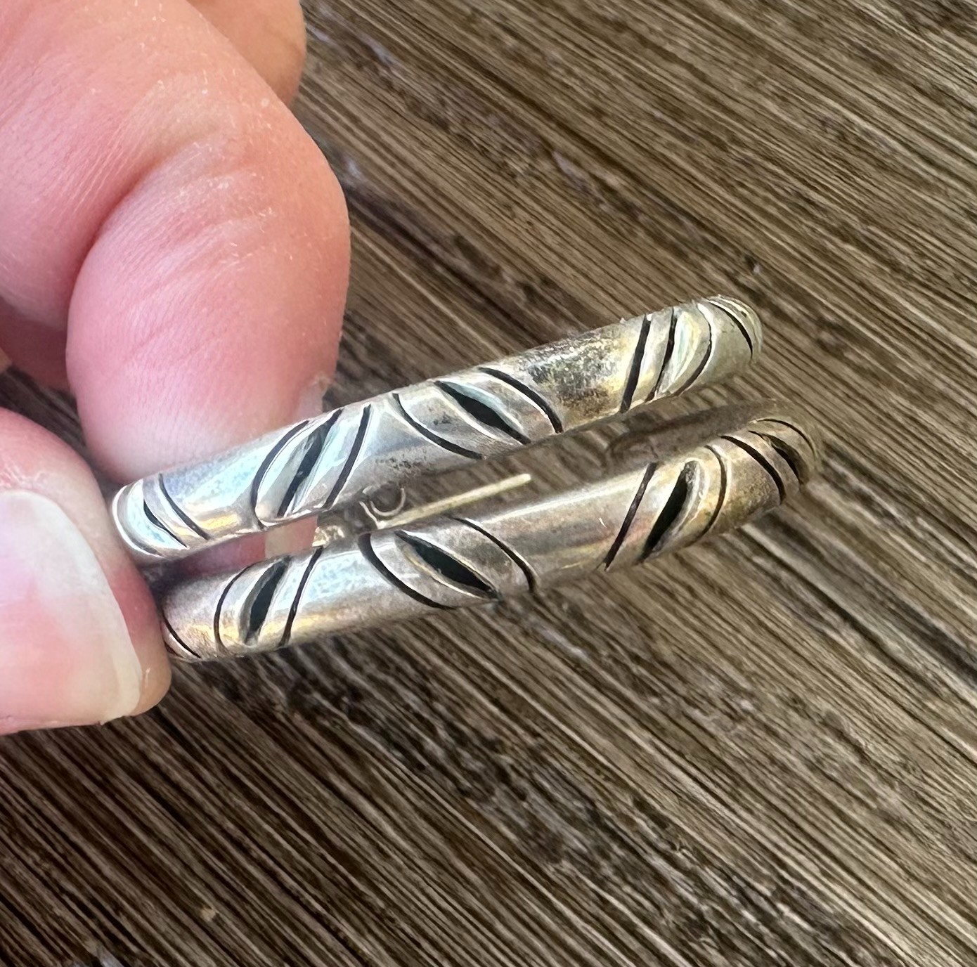 Signed MWS Mexico Hoop Earrings 925 Large Etched Hoops Sterling Silver 925 #10