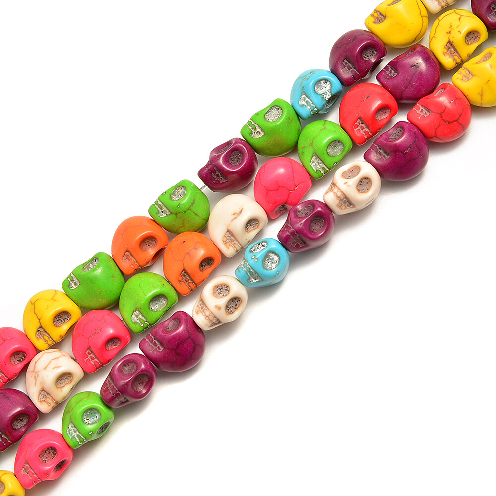 Multi-Color Howlite Turquoise Skull Beads 6x8mm 8x10mm 10x12mm 15.5″ Strand