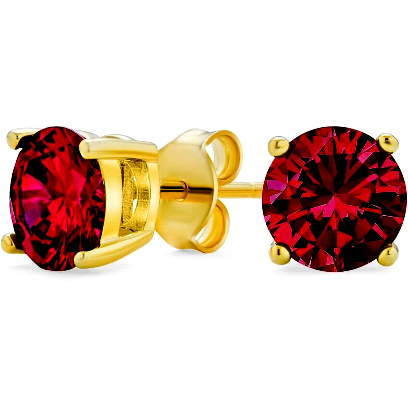 6mm Red Ruby Round Stud Earrings – Yellow Gold plated Sterling Silver