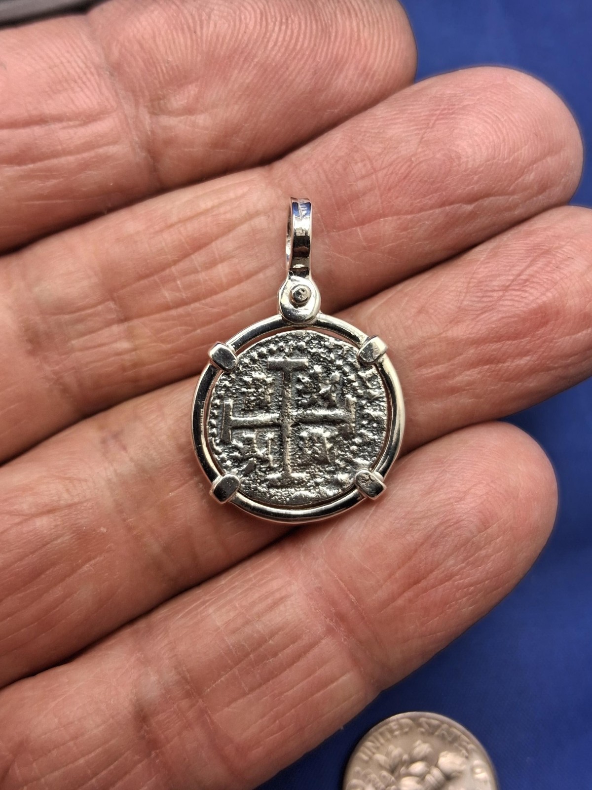 Sterling Silver Replica Atocha Shipwreck Piece of Eight Pirate Coin Pendant