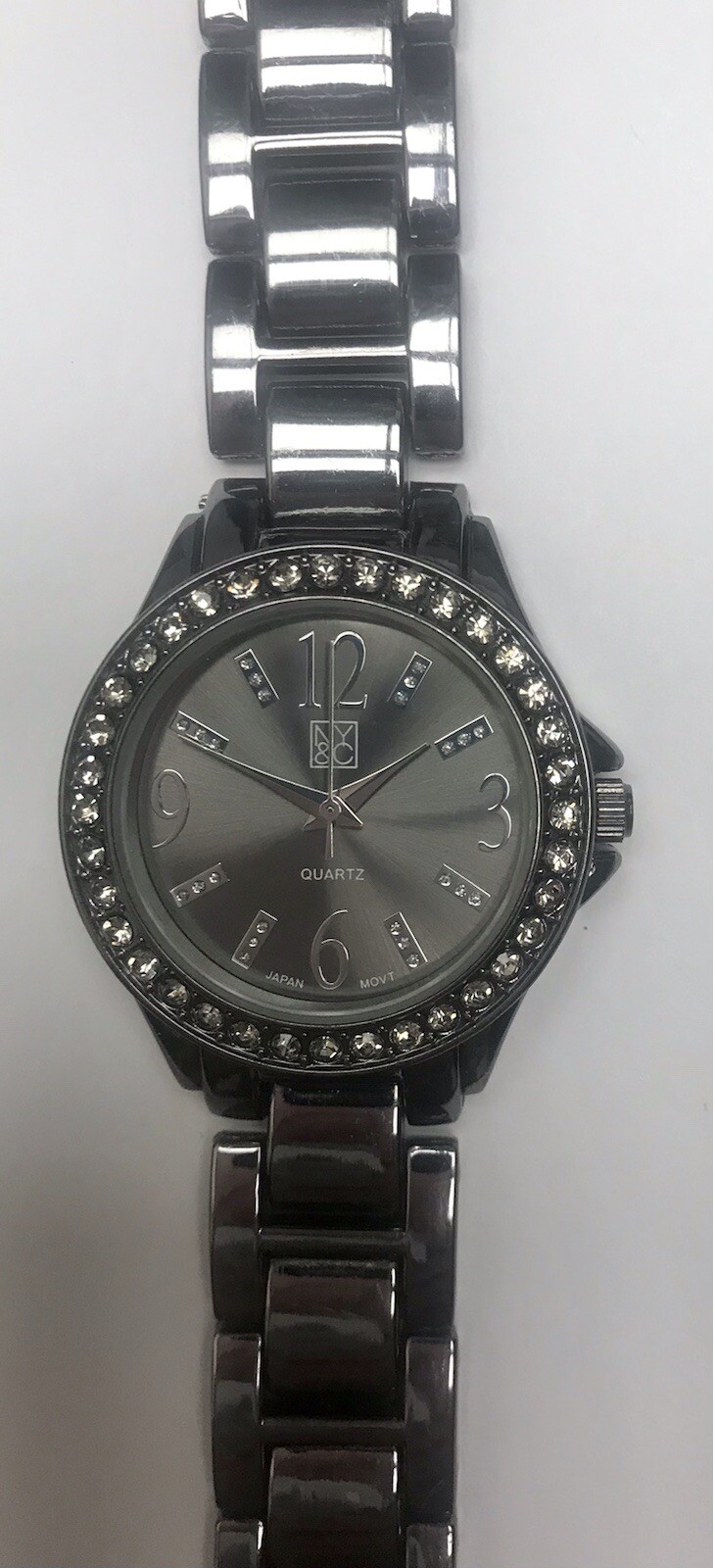 NY&C Ladies Watch Crystal Bezel New Battery Silvertone Metal Band 7-1/4” Wrists