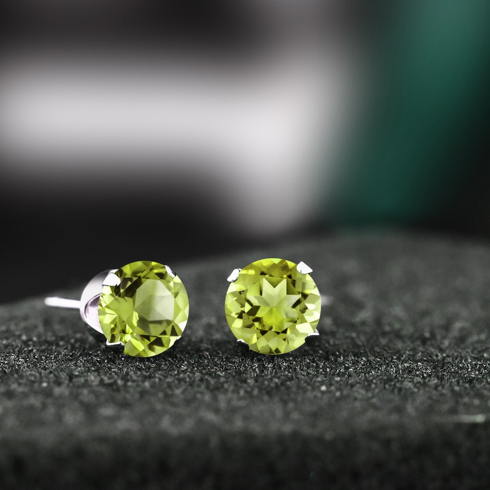 925 Sterling Silver Peridot Stud Earrings For Women (2.00 Cttw, Gemstone