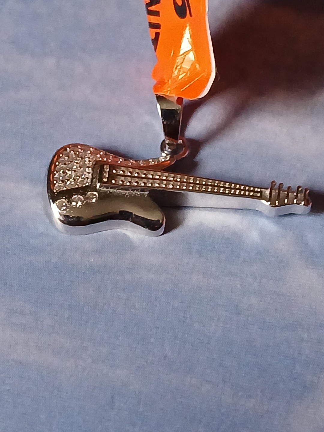 Sterling Silver .50ctw Moissanite Guitar Pendant W/ Rhodium Platinum Plating