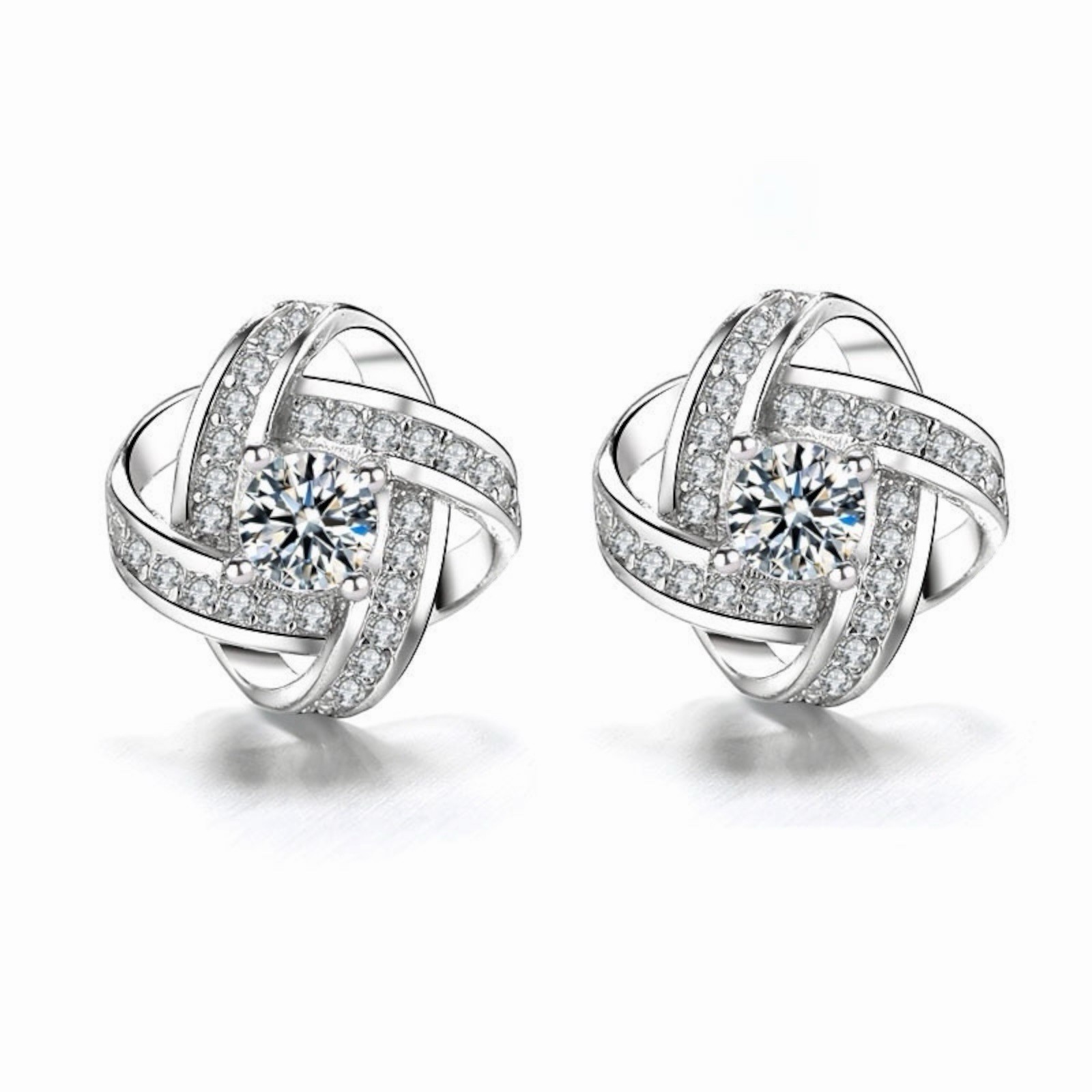 Silver Plated Jewelry Love Forever Elegant Crystal Earrings Lab-Created A65
