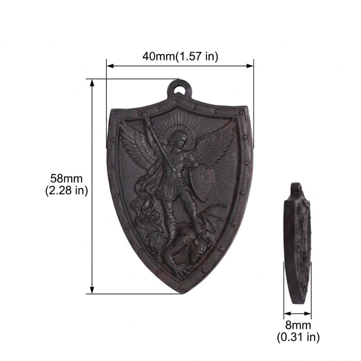 St Michael Shield Necklace – Handcrafted Ebony Wood Archangel Michael Pendant