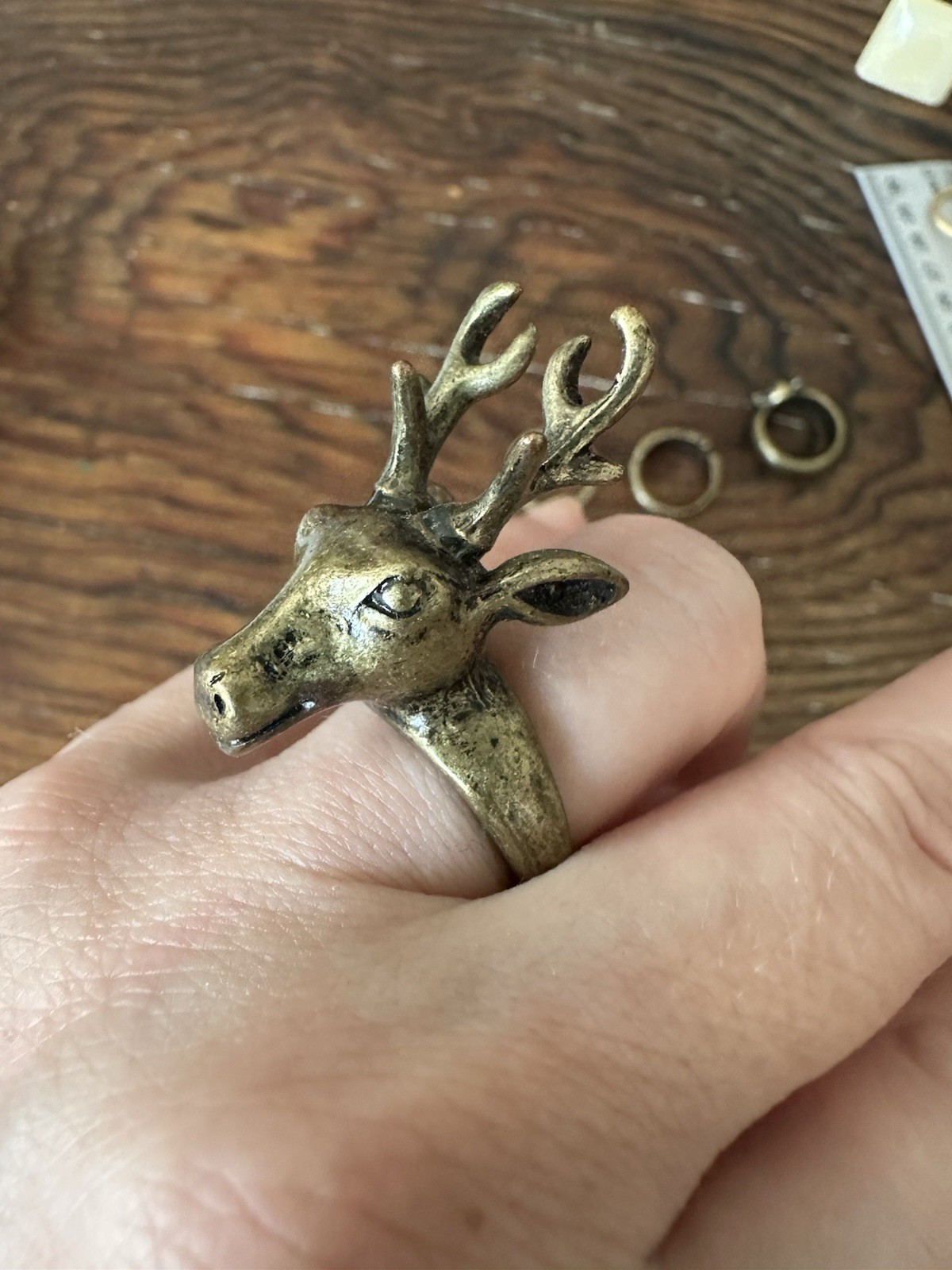 Forest Friends Brass Animal Head 4 Rings Deer/Rabbit/Fox/Owl, size 7.5