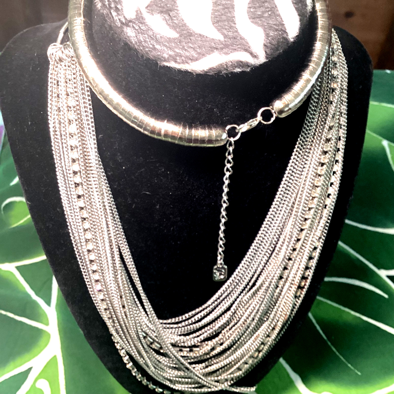 You and i 30 “Silver Tone Multi Layered Clear Crystal Statement Chain Necklace