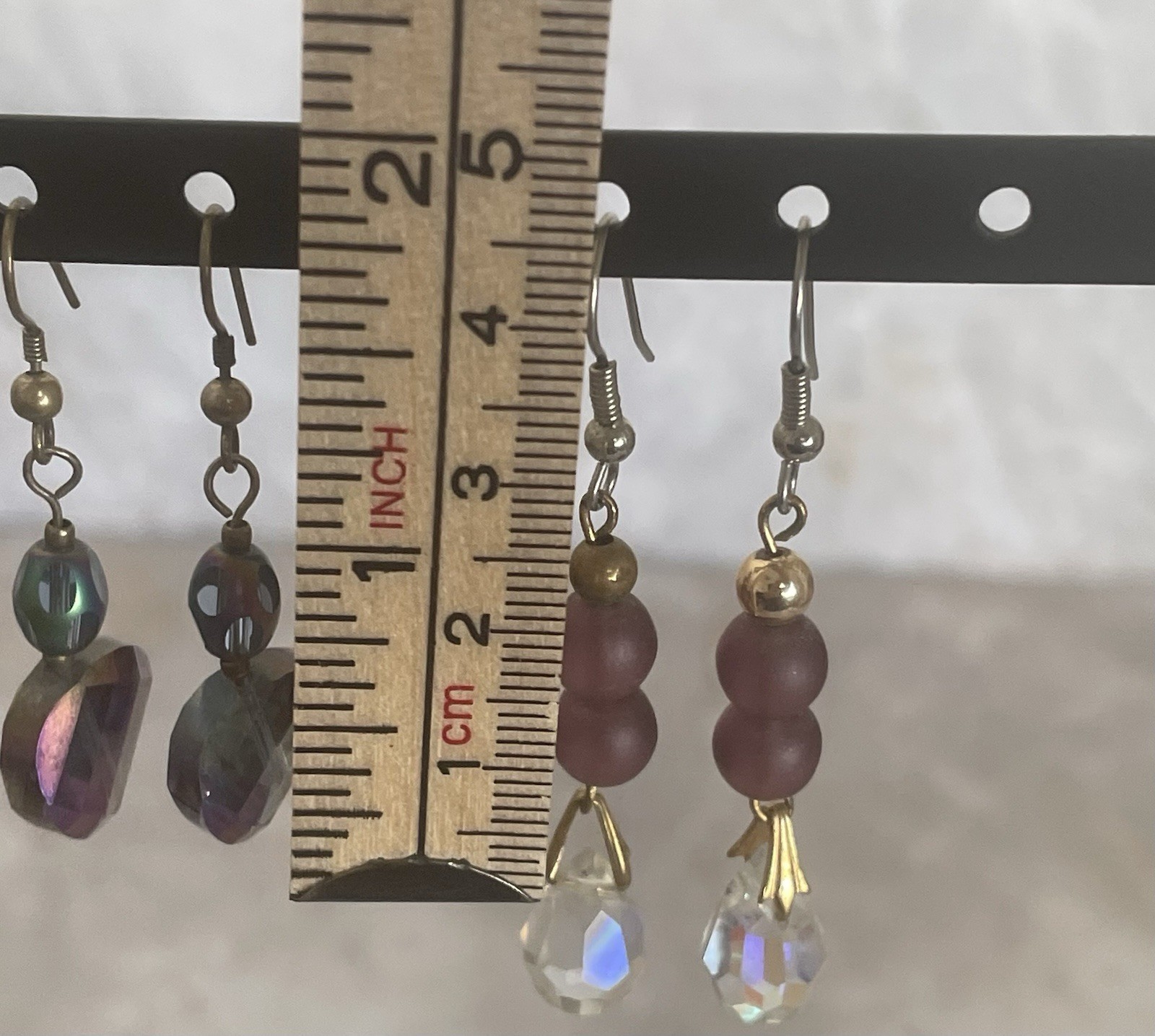 3 Pair of Pierced Beaded Dangle Drop Earrings with Faceted Crystals