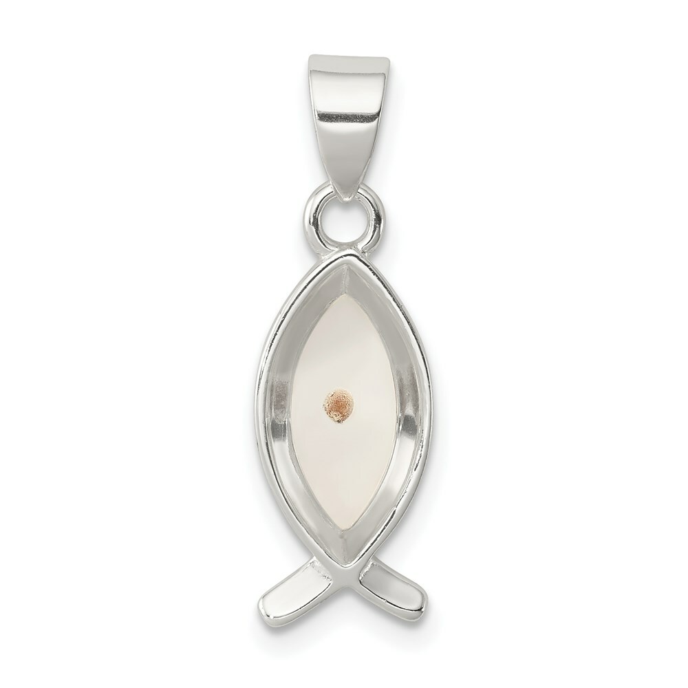Sterling Silver Enameled Ichthus Fish w/ Mustard Seed Charm Pendant 0.99 Inch