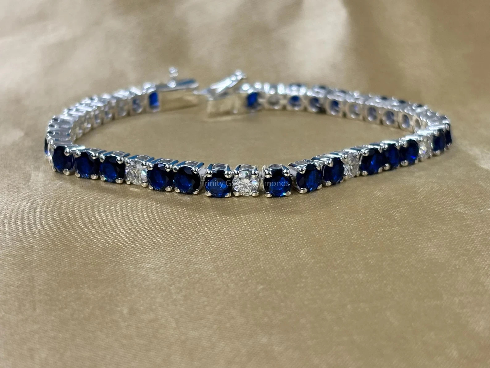 12Ct Round Cut Natural Sapphire Diamond Wedding Tennis Bracelet 14K White Gold 7