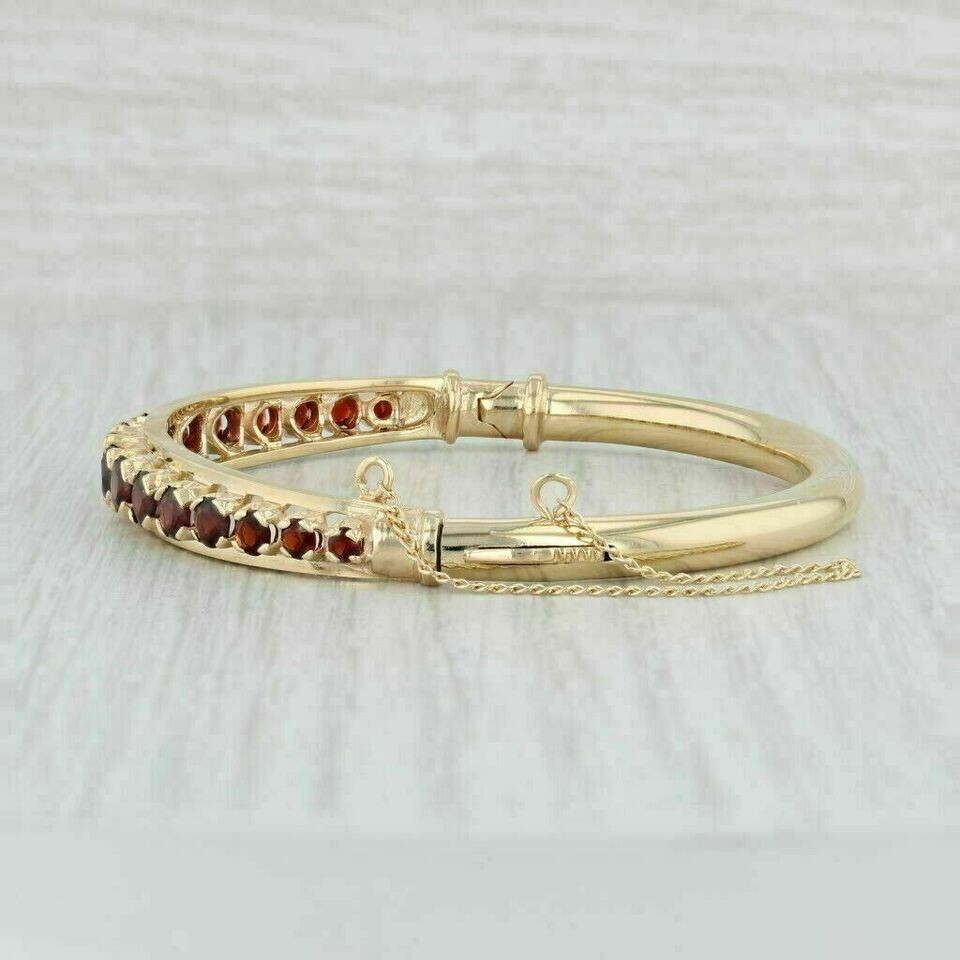 6 Ct Round Lab-Created Red Garnet Ladies Bangle Bracelet 14K Yellow Gold Finish