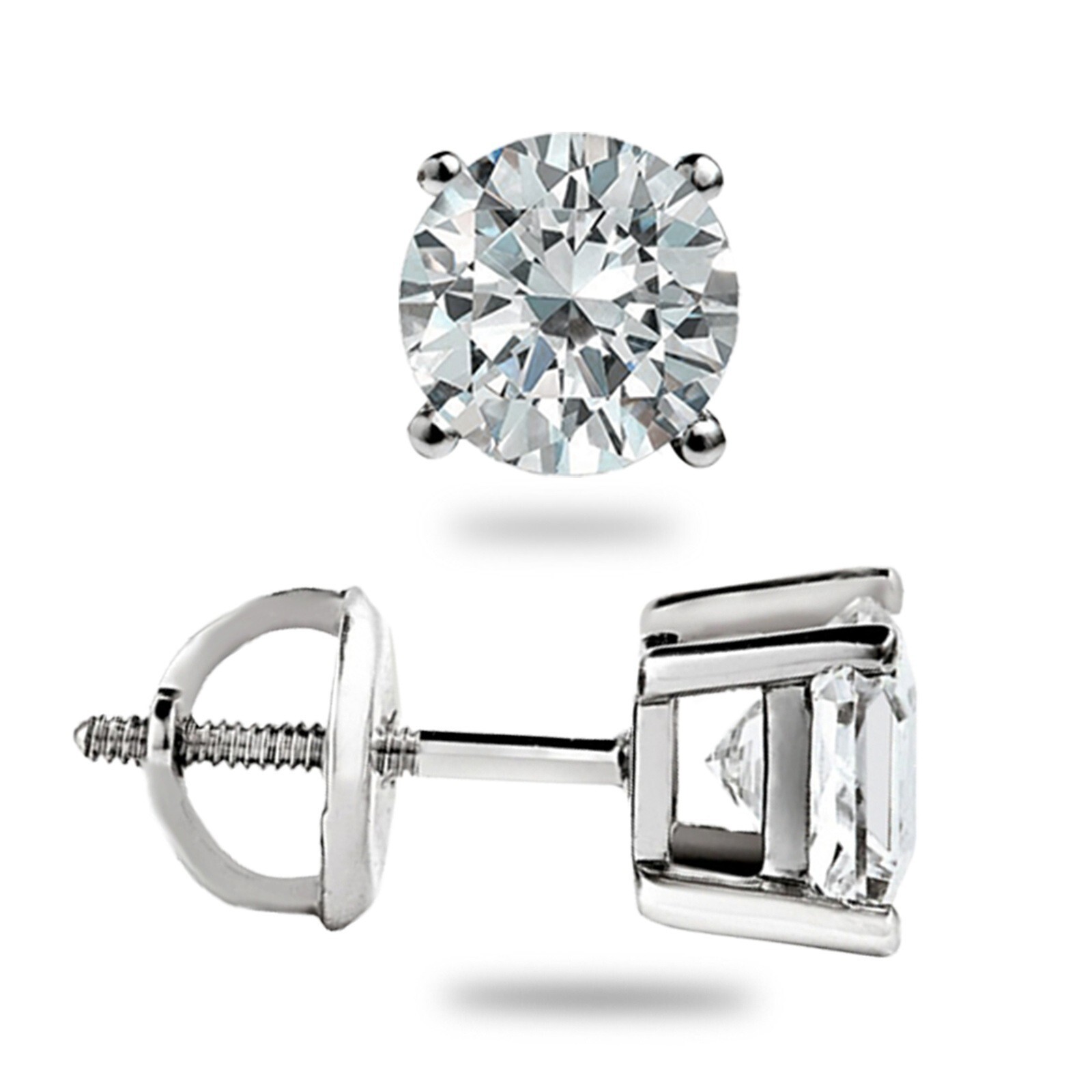 .55 Ct Brilliant Round Cut GRA Moissanite Studs 14K White Gold Screw back Gift