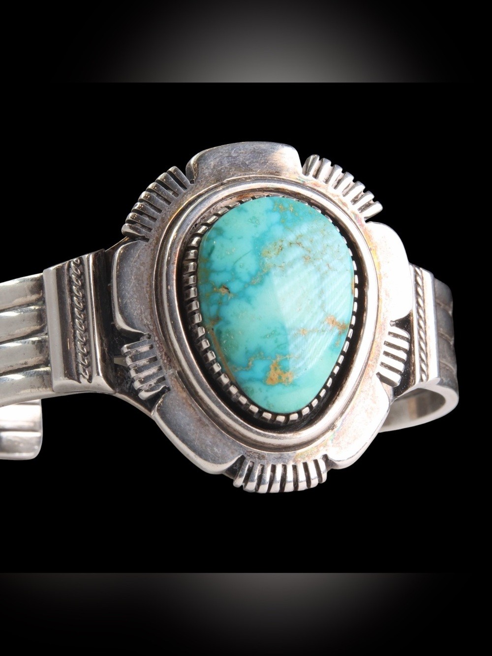 Delbert Vandever Signed Navajo Sterling Silver Turquoise Cuff Bracelet Heavy