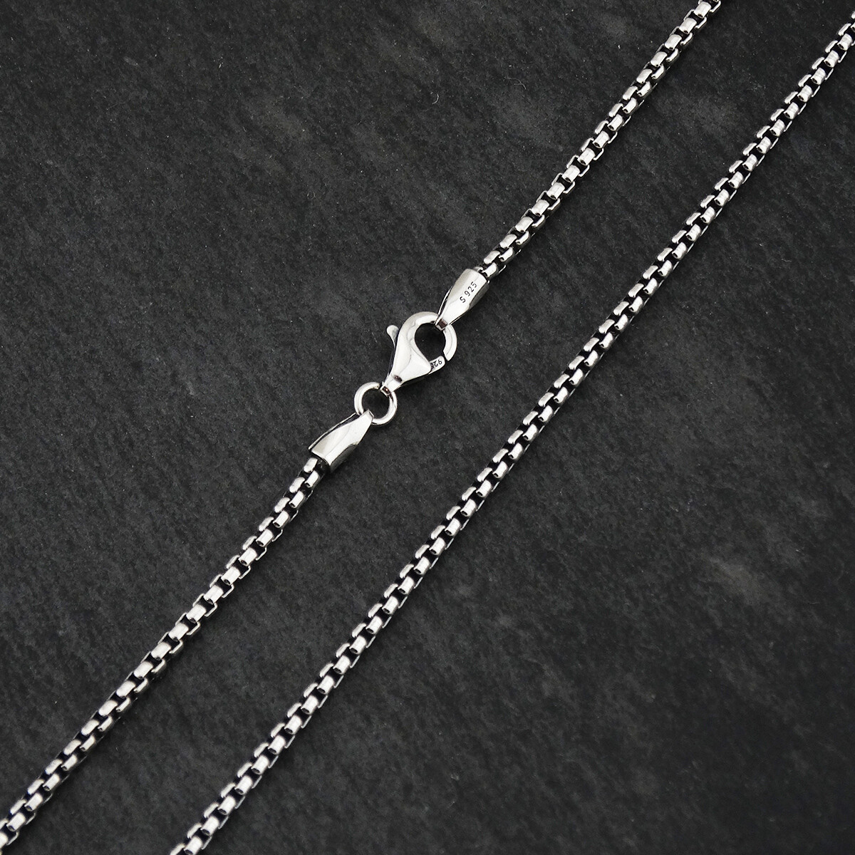 2mm Oxidized Round Box Chain Necklace – 925 Sterling Silver – Unisex 16″-30″