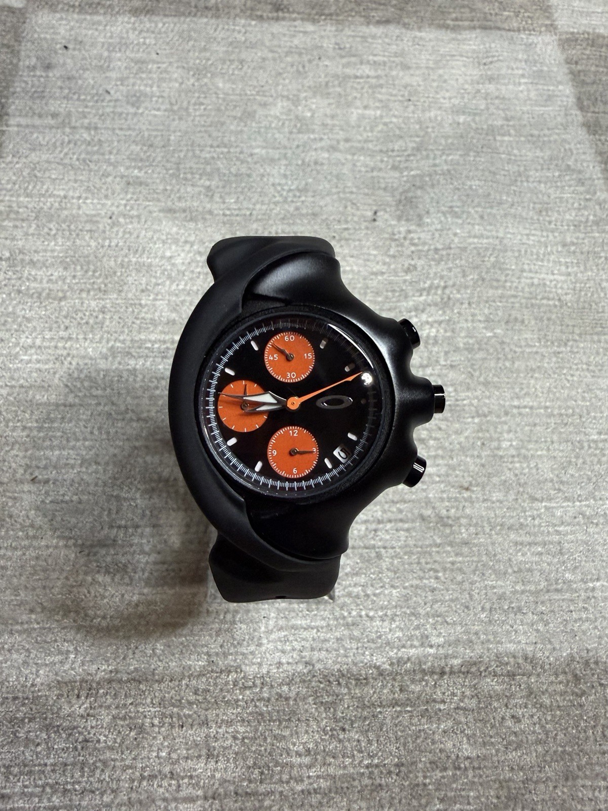 Oakley Holeshot Chronograph Quartz Date Watch 44mm Black/Orange Rubber Strap