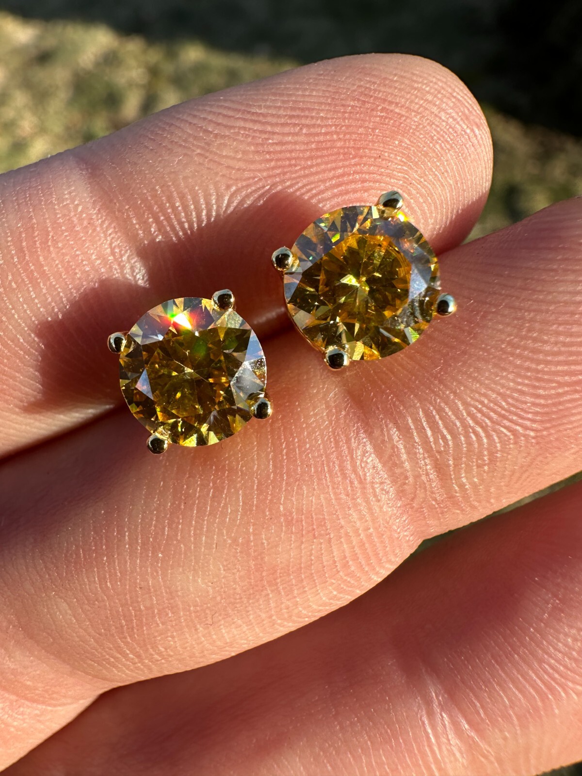 Canary Yellow Moissanite Screwback Stud Earrings 14k Gold Plate 925 Silver 3-8mm